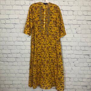 Ro's Garden Yellow Kaftan Kurta Tunic Dress Size XS Animal Safari Print